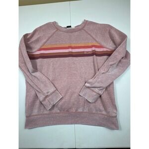 Roxy Pink Striped Raglan Sweatshirt Women's M Crewneck Pullover